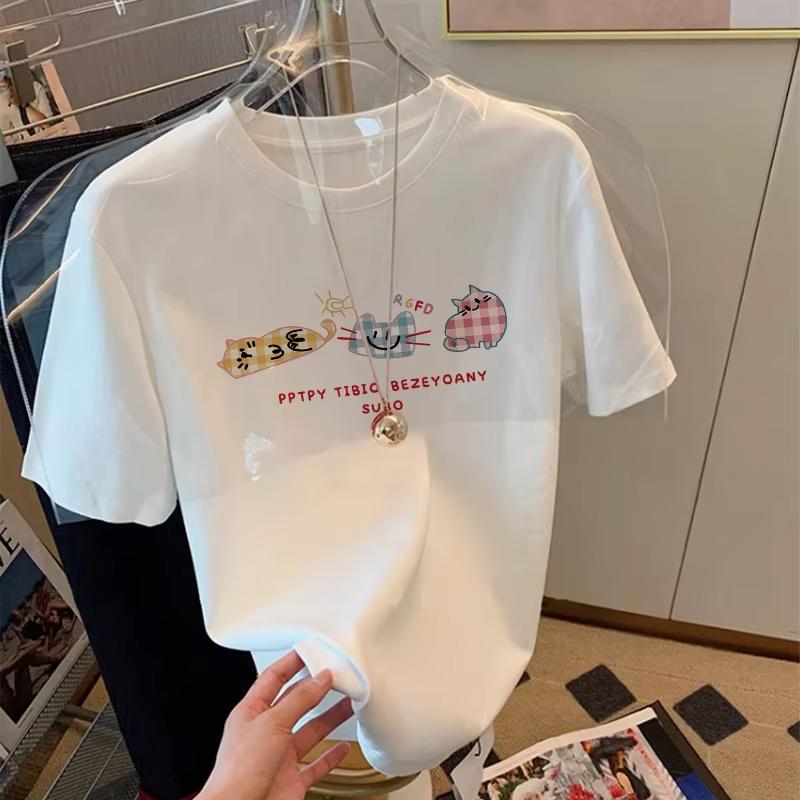 Summer White T Shirts New Trendy Women's Streetwear Unique Small Top Korean Loose Round Neck Casual Tops