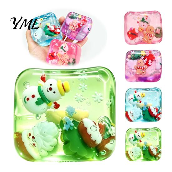 Fun Holiday Souvenirs for Teens Christmas Stress Relief Toy with Internal Dolls, Transparent Soft Maltose Relieving Squishy Toys Cube Sensory