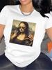With Mona Lisa Selfie Print Women T-Shirt Perfect for Casual Fit for Everyday Men Top Funny Summer Short Sleeve Women's Clothing