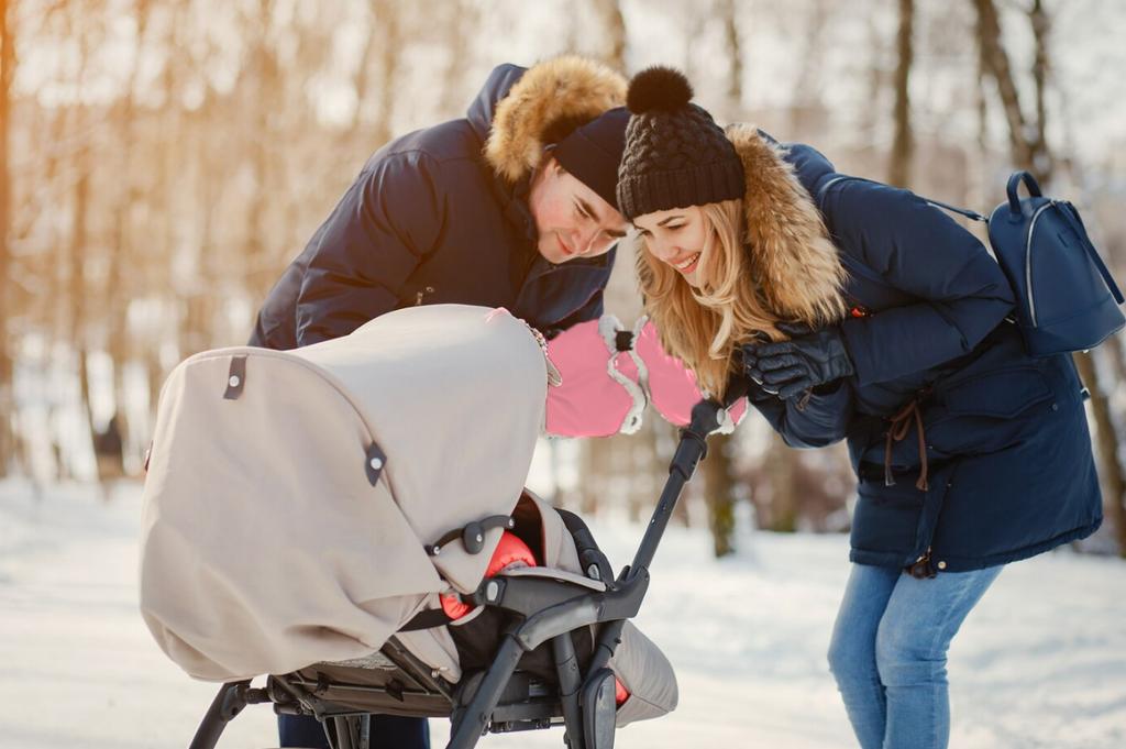 Pink muff gloves for stroller sled insulated fur winter
