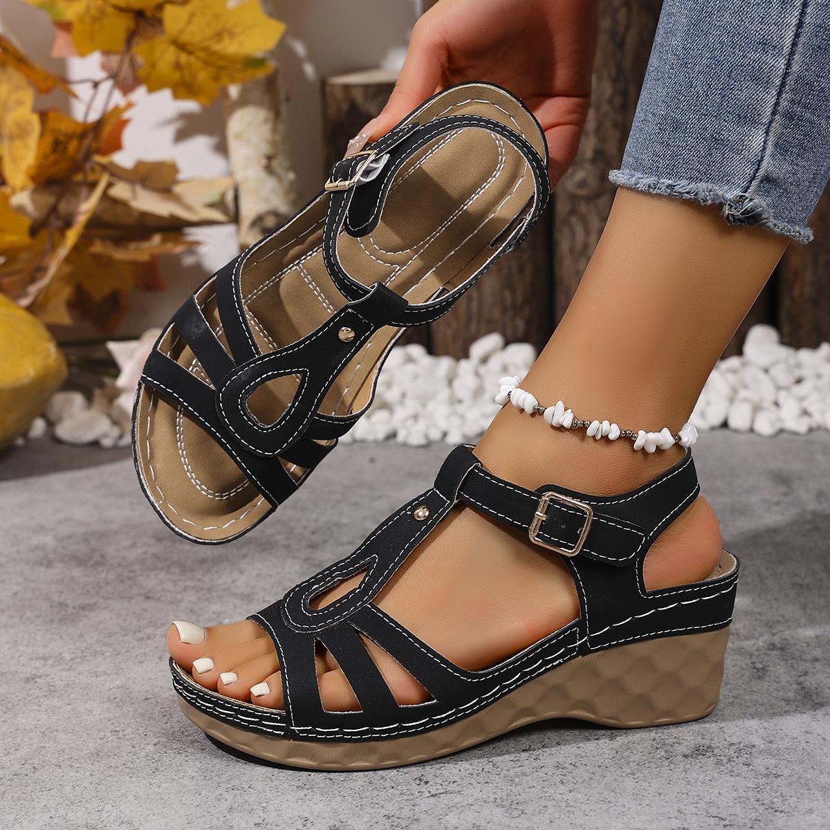 

Модные женские сандалии Модные нескользящие туфли с круглым носком для женщин Тренд Легкие удобные сандалии на плоской подошве Женские сандалии 43