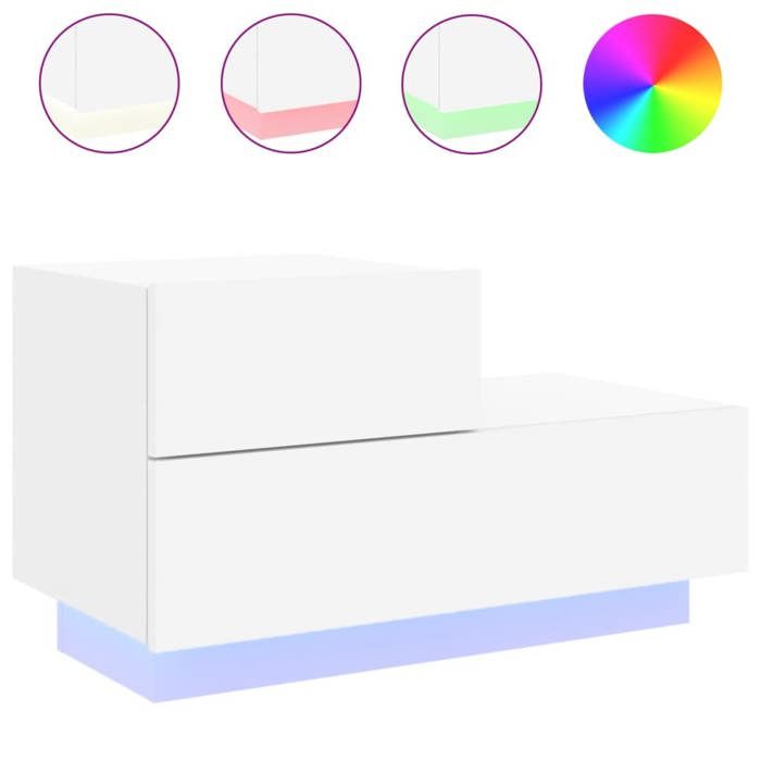 VidaXL Table de Chevet avec Lumières LED, Armoire de Nuit avec Rangement, Table de Nuit, Armoire de Chevet Chambre, Moderne, 836777