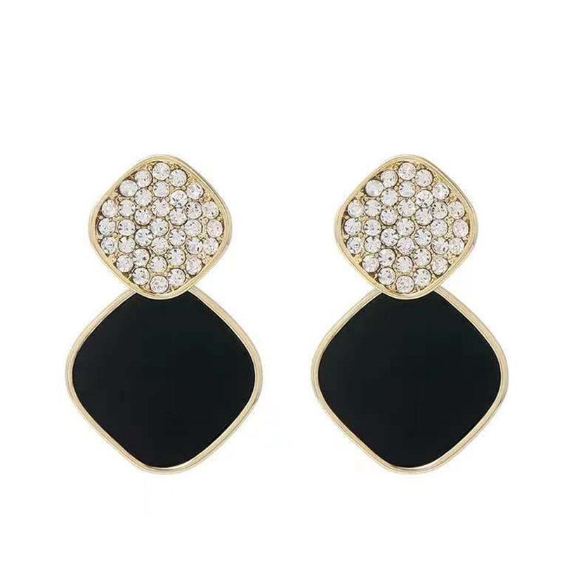 Korean New Black Zircon Stud Earring For Women Shiny Rhinestone Square Geometric Earrings Girl Party Statement Jewelry Gifts