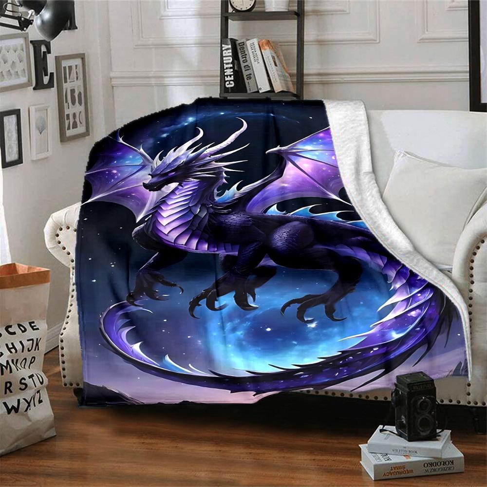 1pc Mythical Dragon Blanket, Lightweight Flannel Throw For Sofa, Bed, Travel, Camping, Livingroom, Office, Couch, Chair