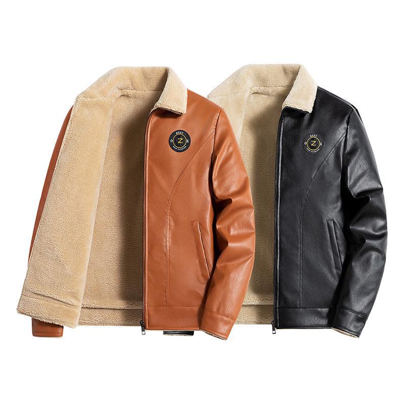 Men's Thick Leather Fur-Lined Motorcycle Jacket - Autumn/Winter Collection