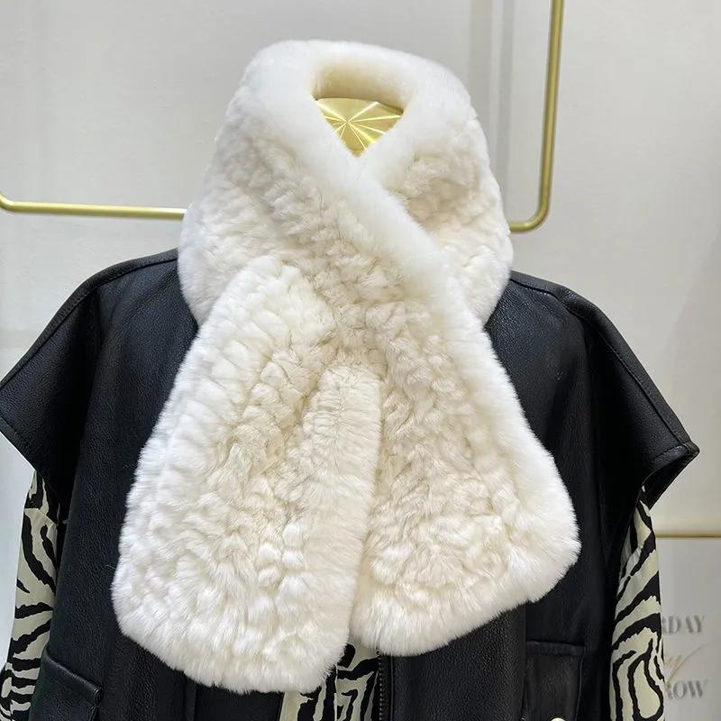 WTEMPO Versatile Thickened Warm Plush Scarves Women's Solid Color Double Side Simple Faux Fur Mid-length Scarf