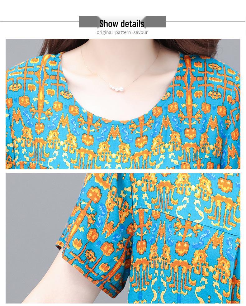 2023 Summer Floral Cotton & Rayon Dress - Stylish, Loose-Fitting, Short Sleeve for Middle-Aged & Elderly Women