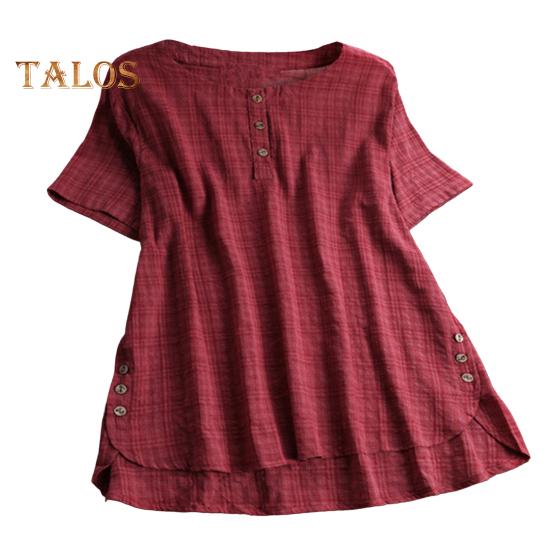 Damskie letnie bluzki z krótkim rękawem, okrągłym dekoltem, luźnym krojem, zapinane na guziki, dekolt nieregularny, jednolity kolor, cienki T-shirt