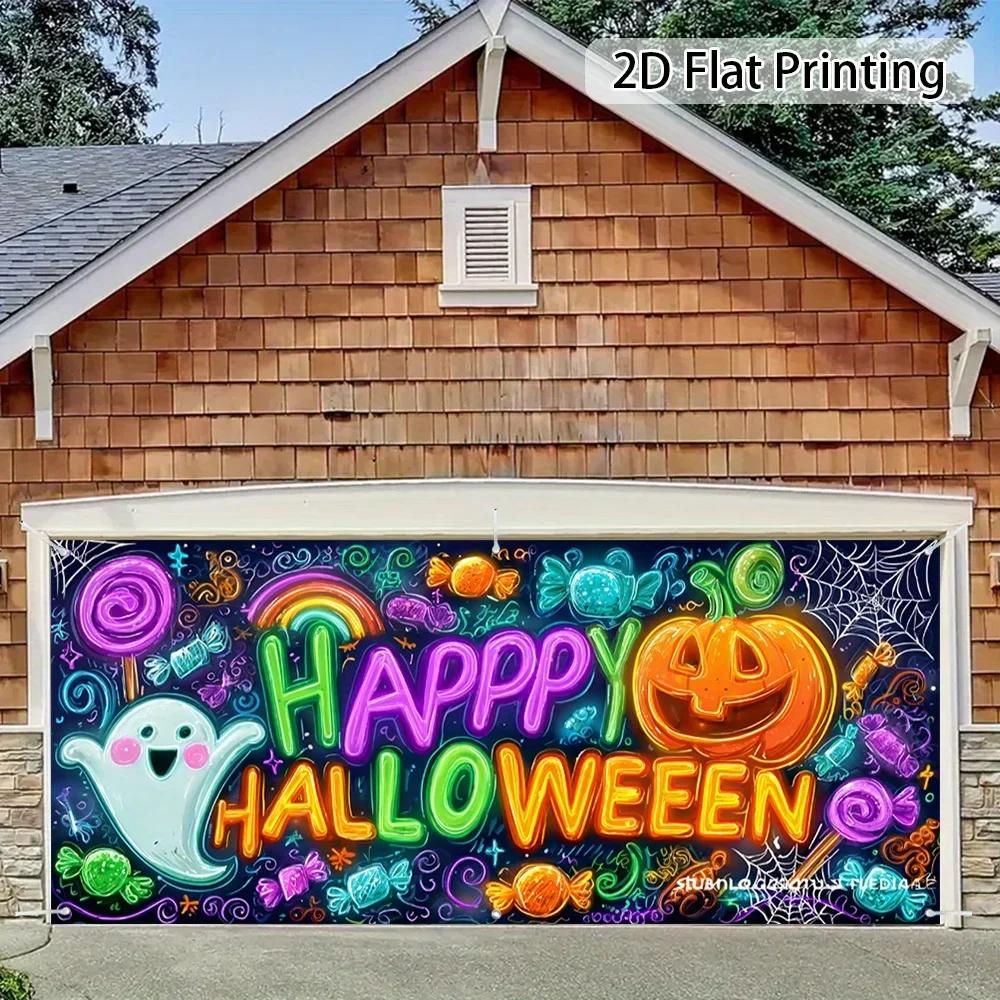 2D Door Banner, 1 Piece 2D Flat Halloween Neon Festival Garage Door Bannerzyc