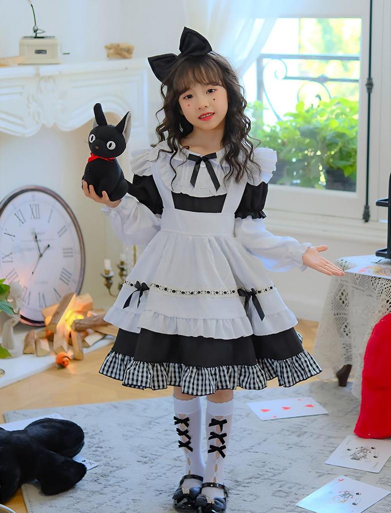 Alice Maid Halloween Cosplay Costume with Short Sleeve and Long Cute Lolita Popular for and School Sleeve Covers [RPFLQ] Girls' Dress, Apron, Sleeve,