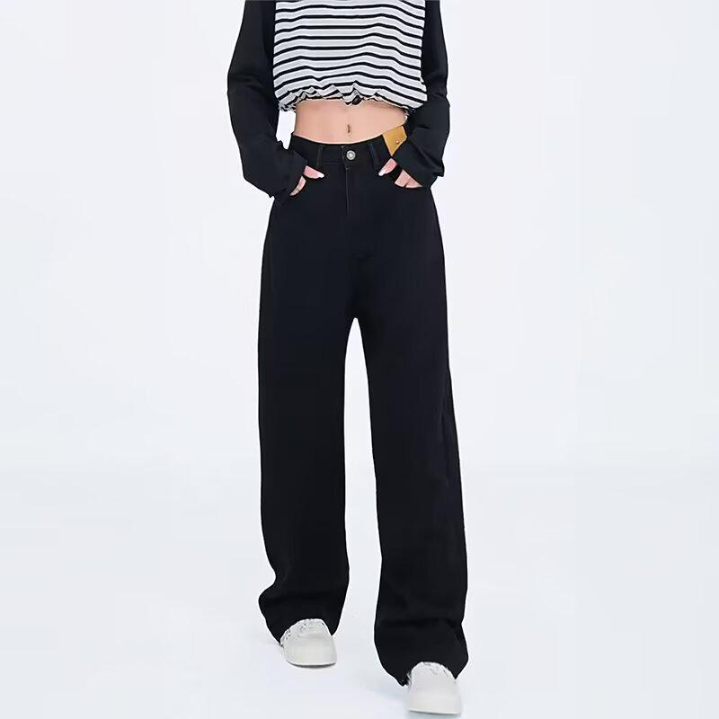 

Women s Plus Size High-Waisted Fleece-Lined Black Wide-Leg Jeans - Slimming, Loose-Fit for Pear Shape, Autumn/Winter Wear S