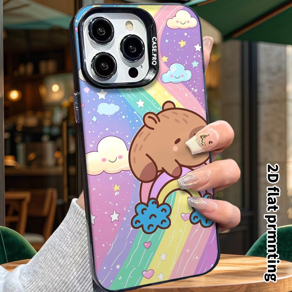 Phone Case: 2D Flat, Suitable for iPhone 18 17 16 15 14 13Pro In Color Silver Protective Case, Couple Style, Rainbow Starry Sky Capybara, Christmas an