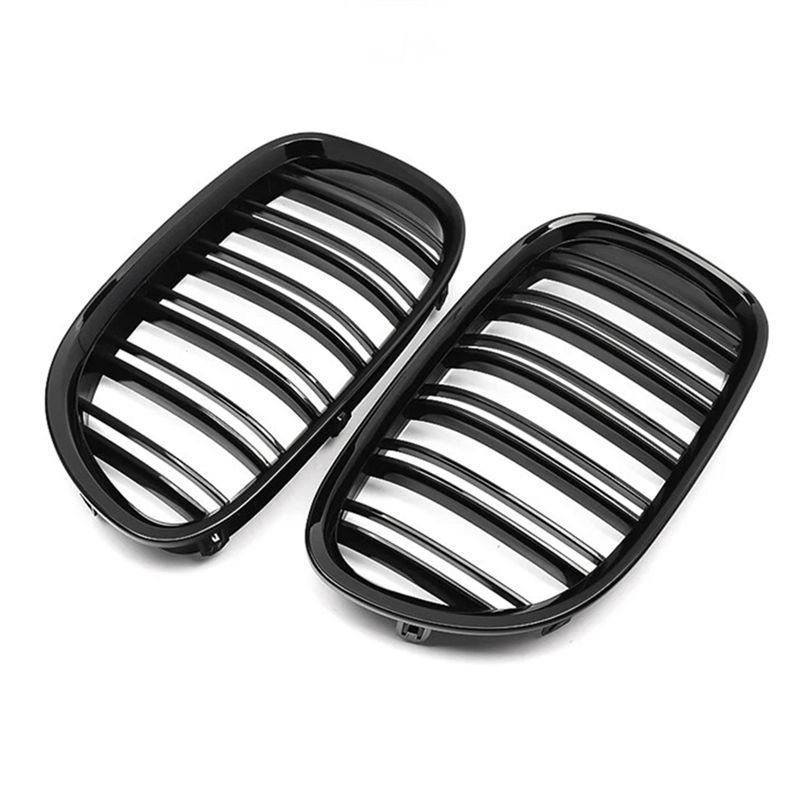 A30F-1Pair Front Kidney Radiator Grille 51117184151 51117184152 For BMW F01 F02 09-15 Middle Grille Air Intake Gloss Black