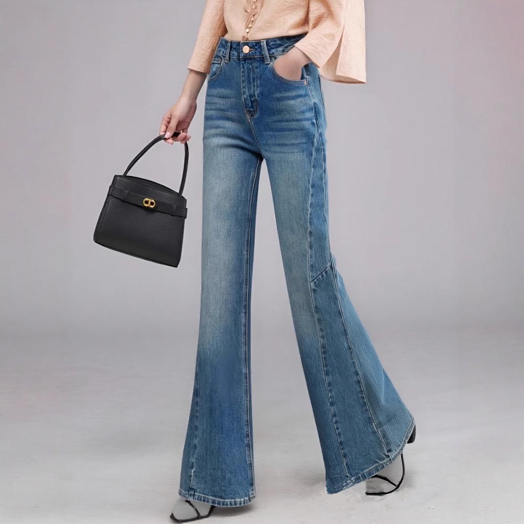 

Blue Patchwork High-Waist Slimming Flared Pants 2025 Spring Collection 26
