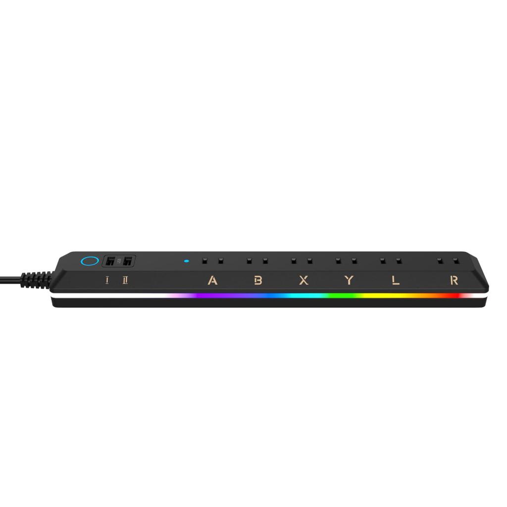 TOPLAND UMA10-BK 2m Extension Cord, Power Strip with USB Charging, Gaming, 6 AC Outlets, 2 USB Ports, 2.4A Power, LED Illumination, Black