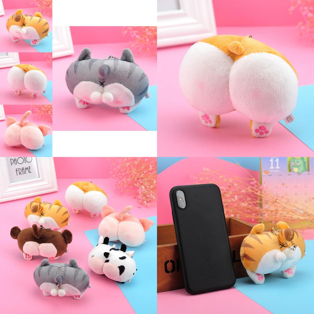 Adorable Corgi Butt Plush Keychain Soft Pp Cotton Animal Toy Key Ring Cute