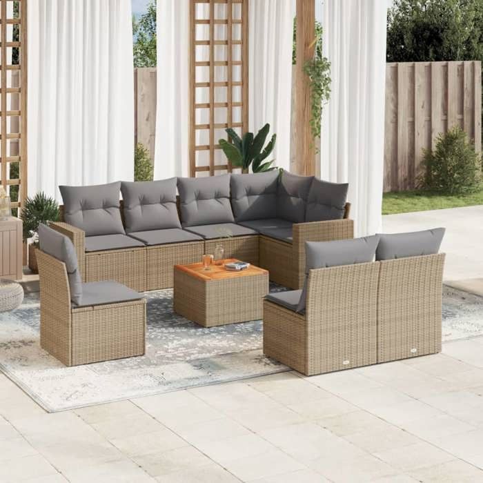 VidaXL Salon de Jardin avec Coussins 9 pcs, Canapés de Terrasse, Ensemble de Meubles de Patio, Mobilier d'Extérieur, Mélange 3256493