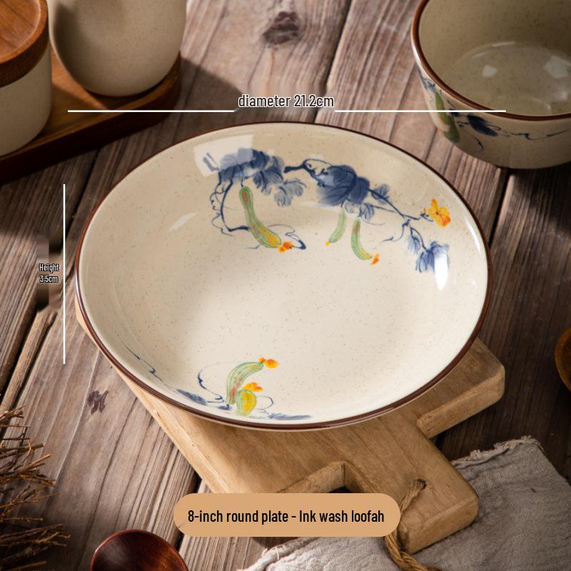 Vintage Ink Wash Ceramic Dòulì Noodle Bowl - High-Footed Underglaze Tableware for a High-End, Unique Feel.