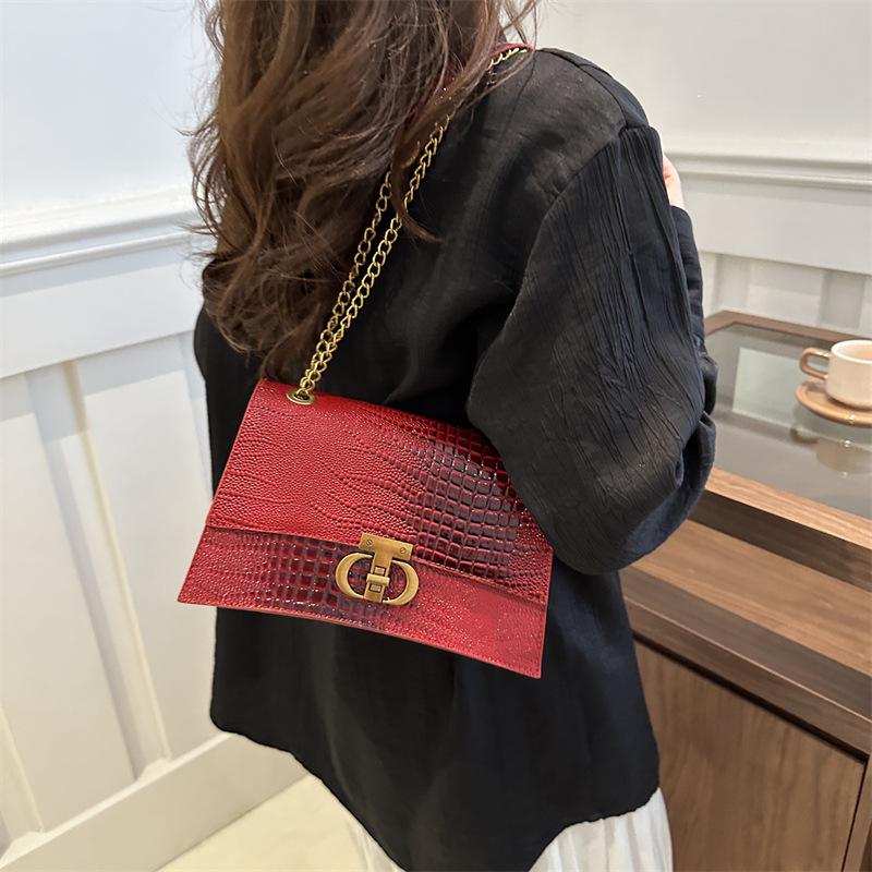 Fashionable Lock Korean Style Fashion Spring New Style Contrasting Simple Retro Crossbody Single Shoulder Handheld Small Square Women's Bag