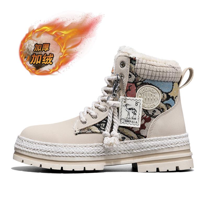 

Зимняя новая мода бархатные парные ботинки Мартина на толстой подошве соломенной подошве обувь с медведем термо ботинки в стиле милитари ботинки-локомотивы 39