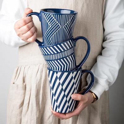 Einfache Nordic Stil Geometrische Muster Becher Keramik Wasser Tasse Kaffee Tasse Frühstück Tasse Milch Tasse Große Kapazität