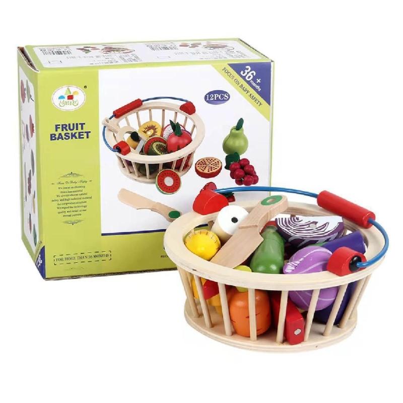 Realistic Vegetables / Fruits Model with Basket Educational Kitchen Pretend-Play Toy Role-Play Set Fruit &Vegetables