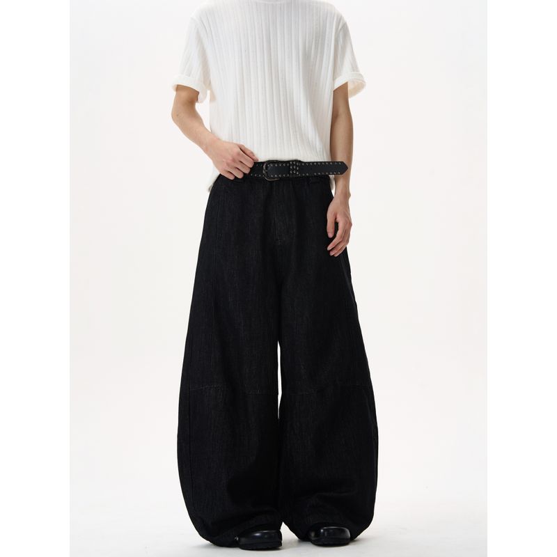 Kisko American Retro Denim Black Washed Baggy Scimitar Jeans Unisex Trendy Brand Cool Wide-Leg Pants
