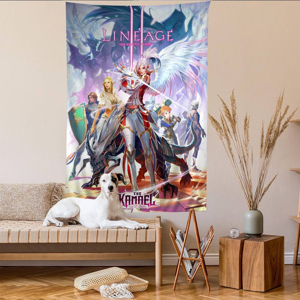 Lineage 2 Games Anime Tapestry Hippie Flower Wall Carpets Dorm Decor Cheap Hippie Wall Hanging