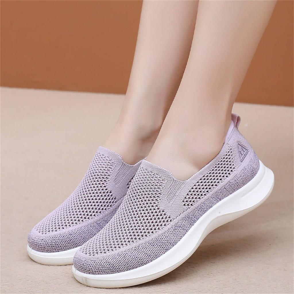 Women Slip On Casual Shoes Lightweight Breathable Flyknit Sneakers Flexible Sole Comfortable Walking Footwear