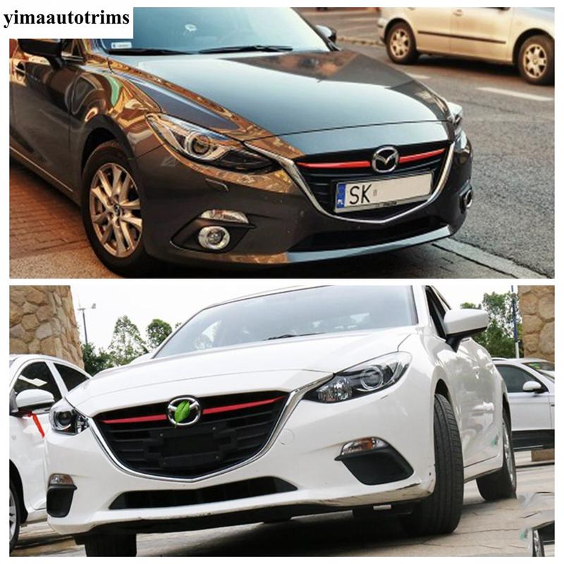 Car Front Middle Grille Mesh Strip Protector Decoration Cover Trim For Mazda 3 2014 - 2016 ABS Chrome / Red Accessories Exterior