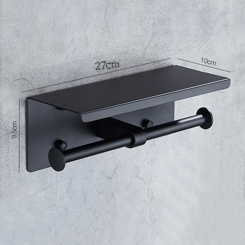 Punch-Free Black Stainless Steel Tissue & Toilet Paper Holder for Bathroom