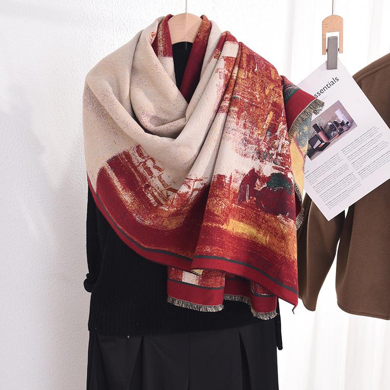 Personalized Sweet and Cool Style Imitation Cashmere Street Jacquard Scarf Japanese and Korean Creative Design Autumn and Winter Shawl