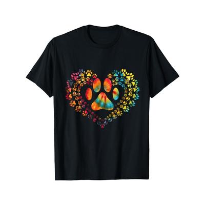 Europäische Größen Tie Dye Liebe Hundepfotenabdruck Herz Tierliebhaber T-Shirt
