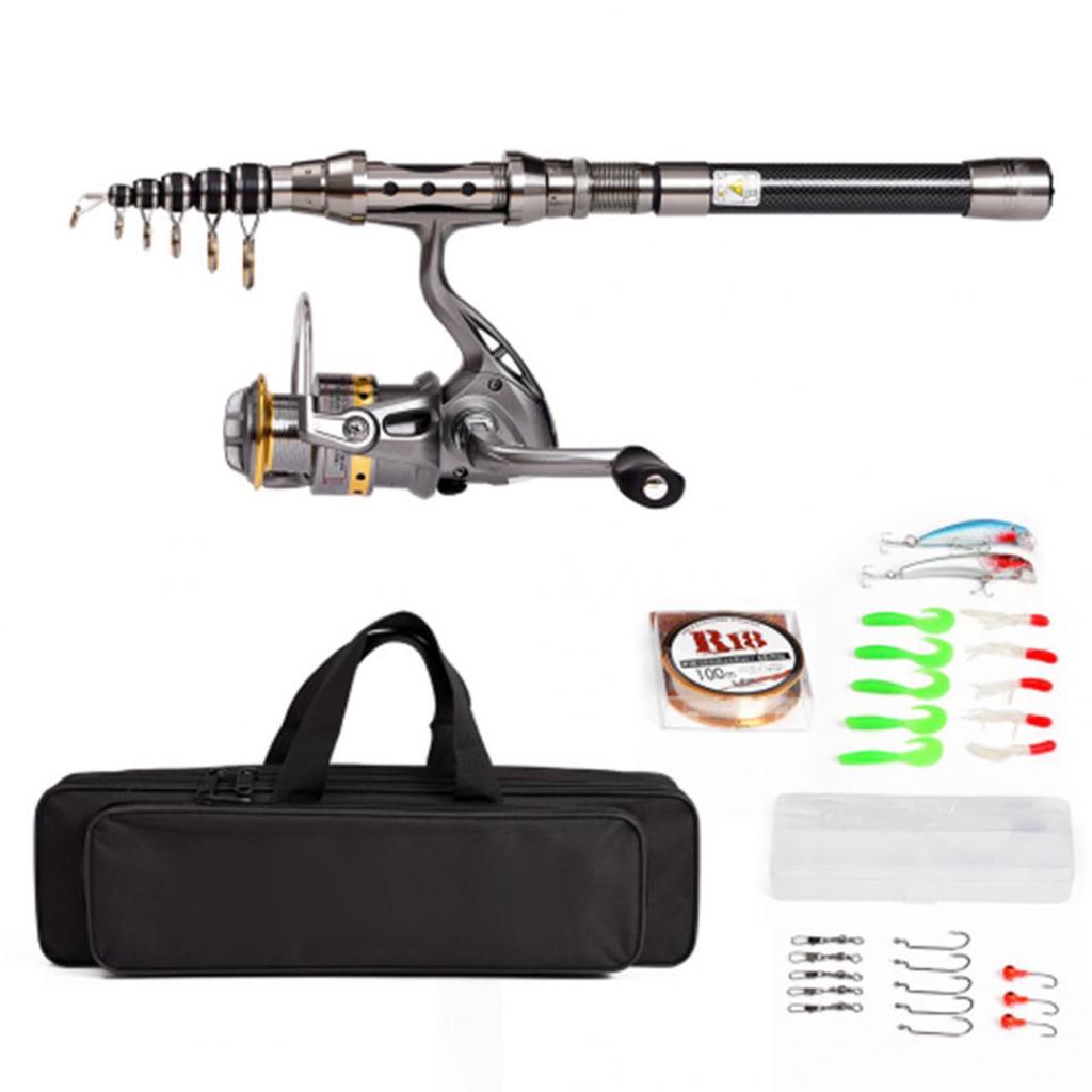 2telescopic Fishing Rod Reel Full Kit Spinning Pole Set Hook Lures Bag Case L5q1 for sale online