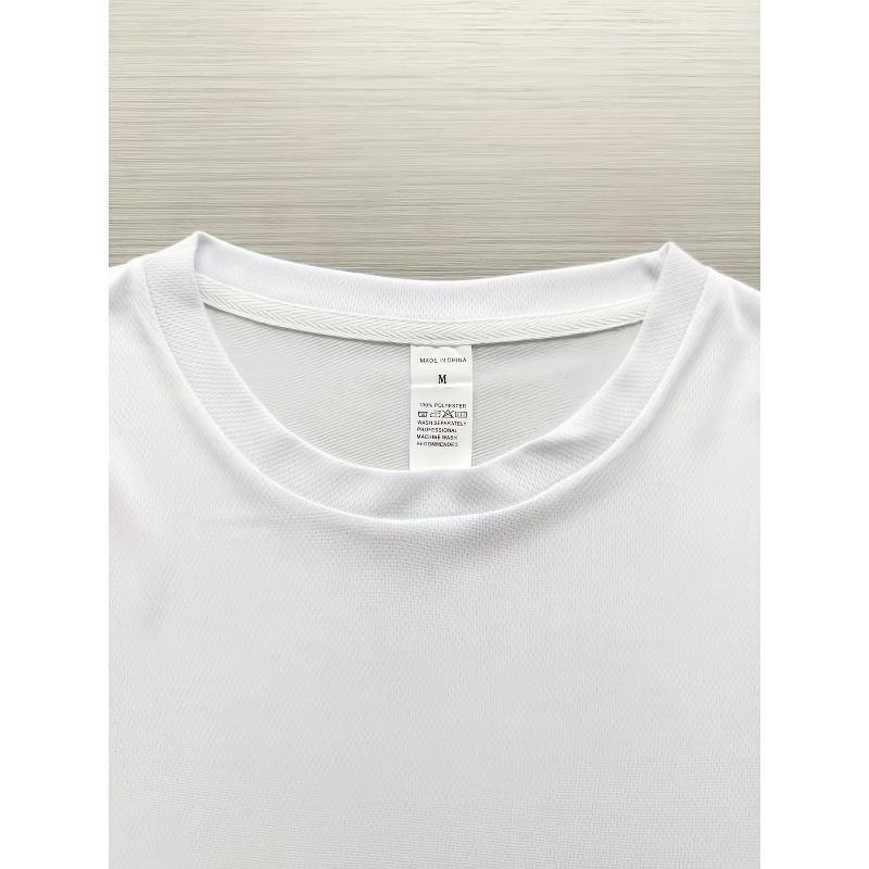 European sizes Men's Minimalist Letter Print T-Shirt, Slight Stretch Short Sleeve, Summer Outdoor Casual Attire - Machine Washable