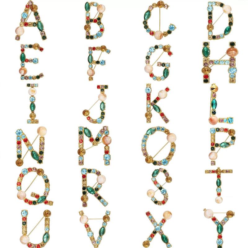 1PC 26 Letters Colorful Jewelry Gifts for Women Alphabet Brooch A-Z Rhinestone Letter Pin