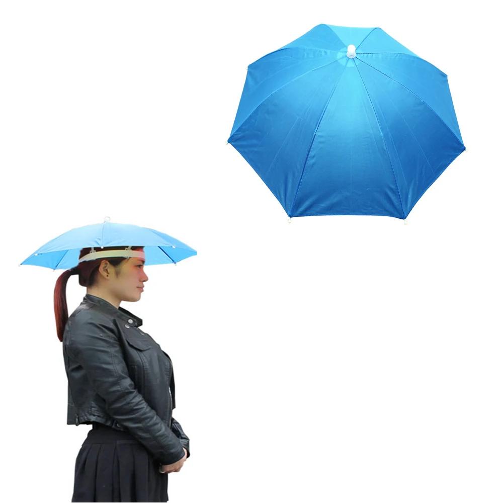 Foldable Umbrella Hat Outdoor Fishing Hats Sun Shade Headwear Anti-Rain Head-Mounted Hiking Camping Shade Umbrella Caps