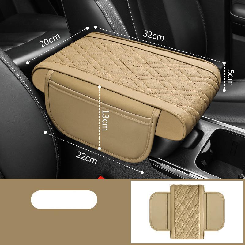 Universal Car Armrest Box Pad Leather Elastic Sponge Height Pad with Side Storage Bag Center Armrest Protective Cushion Support
