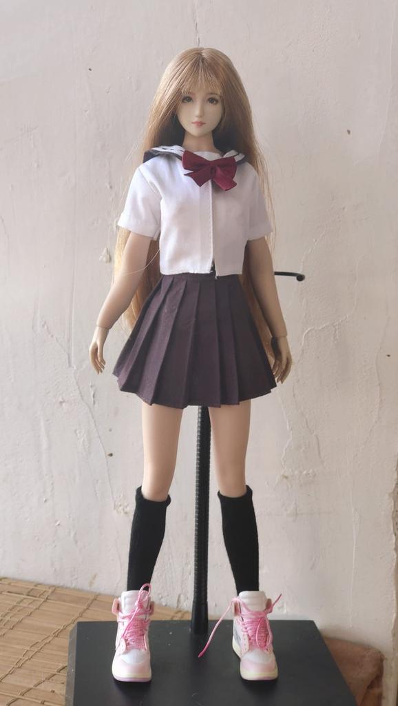 Figure High School Girl Cute Innocent White Gray Sailor Uniform and Stockings Set Fits TBLeague and Other Figures and Shoes Not [TOYBARJAPAN] 1/6