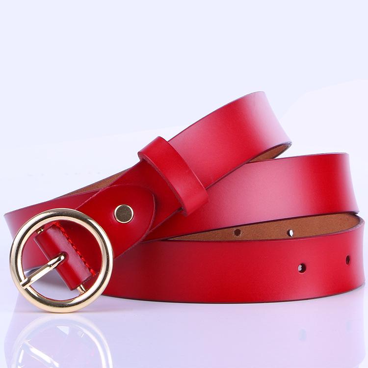 Round Buckle Women'S Cowhide Leather Belt Women'S Round Head Pin Buckle Decorative Thin Belt Belt Belt
