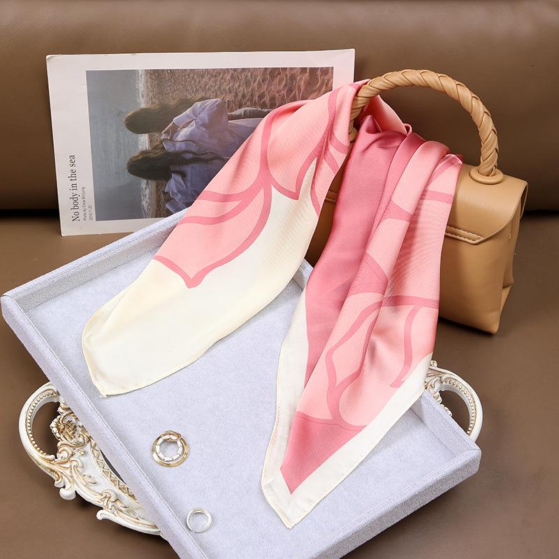 27.6inch Colorful Print Square Scarf Simulated Silk Neck Scarf Mature Style Professional Versatile Small Scarf