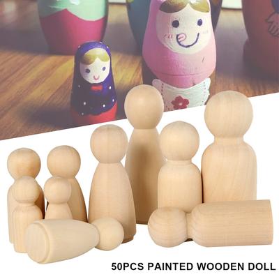 Holzfigur Holz-Steckpuppen und Natürliche Halbholzperlen Bemalte Holz-Dekoration DIY-Puppe Menschen Kunst Malerei Kritzelpuppe