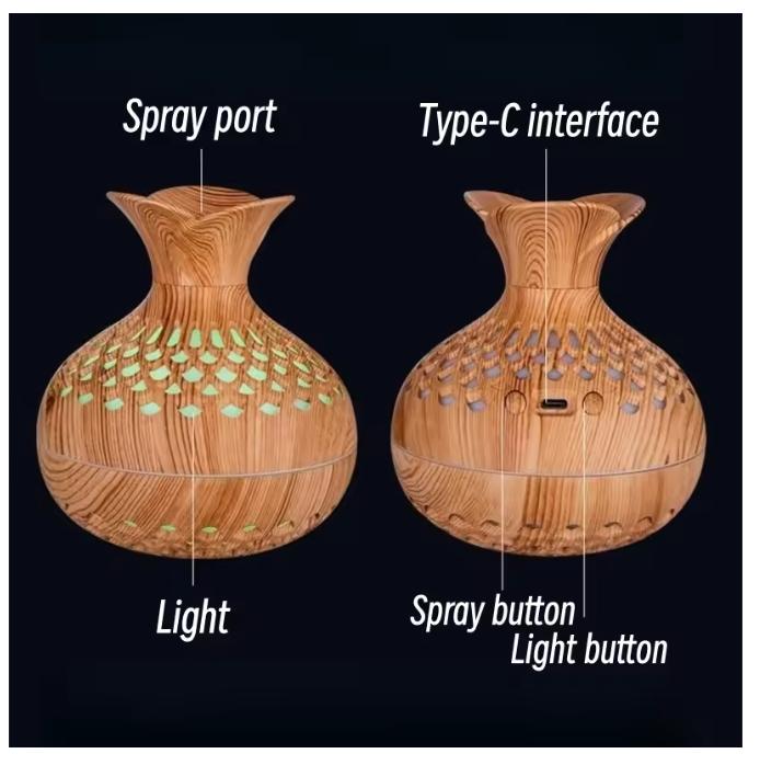 Wood Grain Vase Humidifier Household Electric Ultrasonic Air Humidifier Desktop Essential Oil Diffuser Air Purifier Home Room