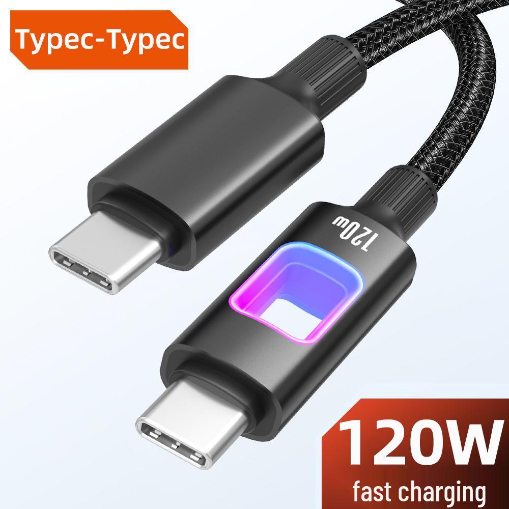 120W Type-C Fast Charging Cable with Light for Apple 15/16 & Huawei Laptops
