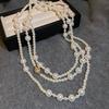 Diamond Water Drop Pearl Beaded Necklace Autumn and Winter French Light Luxury Sweater Chain Fashionable Versatile High-end Jewelry