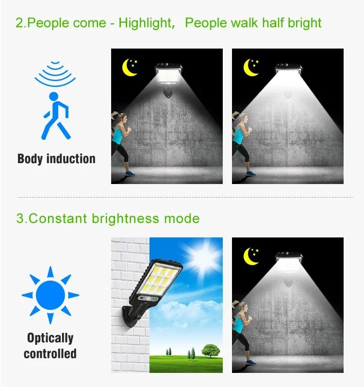 Powerful LED Solar Outdoor Led Courtyard Wall Lamp 3 Modes Human Body Induction Garden Terrace Garage Door Street Lighting