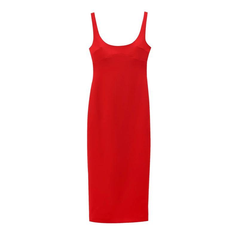 Spring New Women's Fashion Style Simple Graceful Silm Sheath Fit Midi Dress 2289777