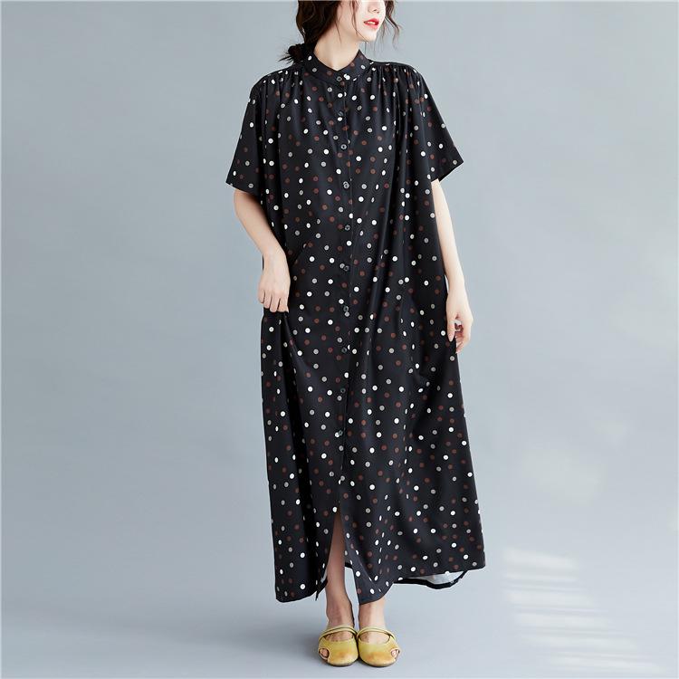 2020 Summer Korean Polka Dot Plus Size Long Shirt Dress