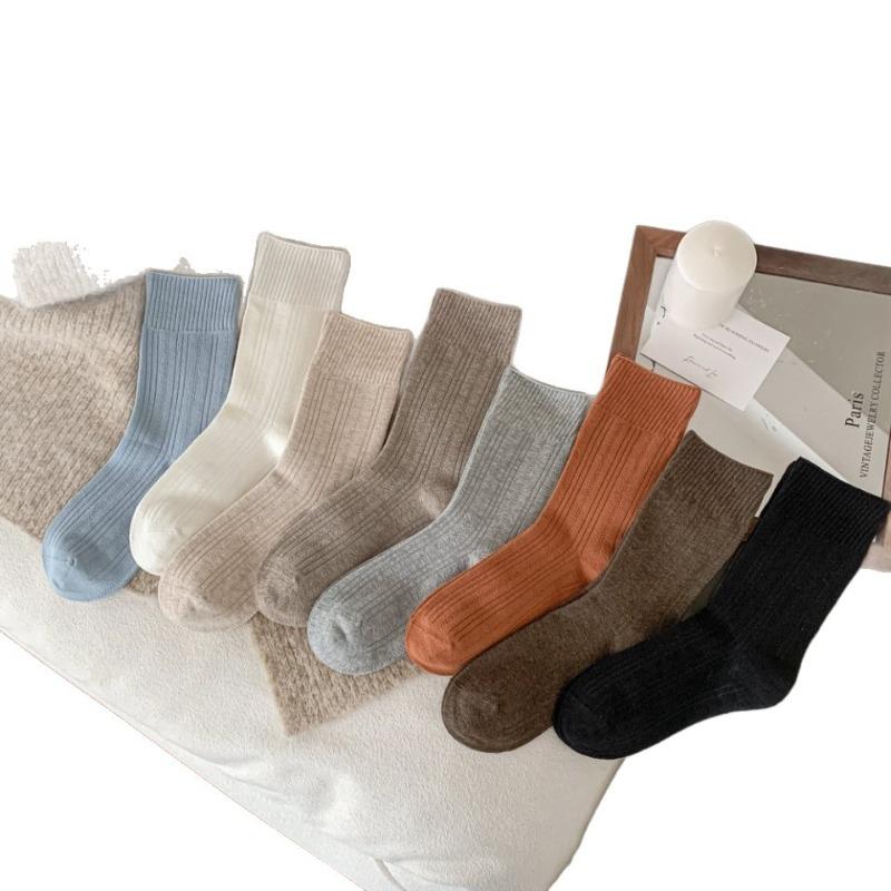 Striped High-end Solid Color Women's Socks, Mid-calf Socks, Simple and Basic Style, Versatile, High Slit, Anti-slip and Non-dropping Heels, Pile Socks