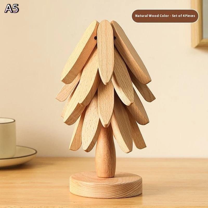 Tree Design Stand Wooden Christmas Tree Shape Decorative Anti Scald Heat Resistant Table Ornament Mat Coaster